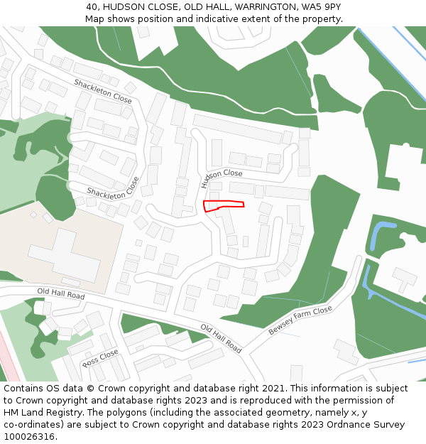 40, HUDSON CLOSE, OLD HALL, WARRINGTON, WA5 9PY: Location map and indicative extent of plot