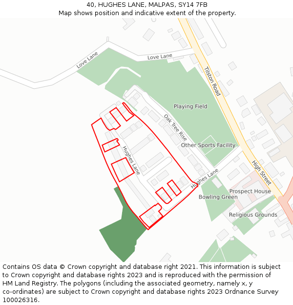 40, HUGHES LANE, MALPAS, SY14 7FB: Location map and indicative extent of plot