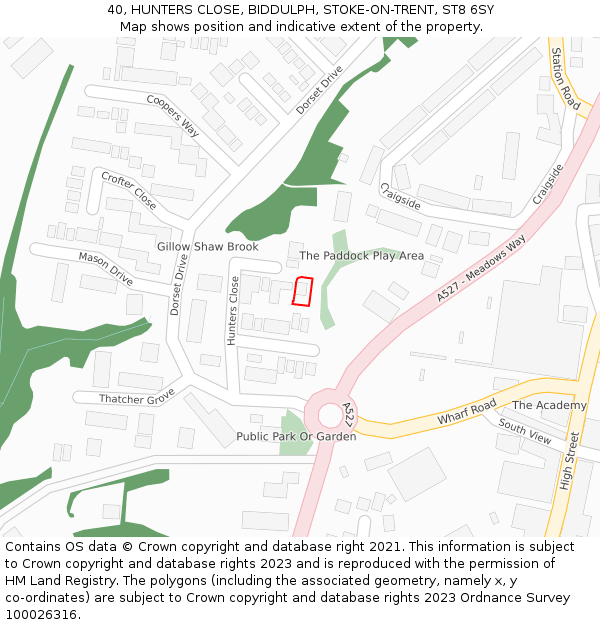 40, HUNTERS CLOSE, BIDDULPH, STOKE-ON-TRENT, ST8 6SY: Location map and indicative extent of plot