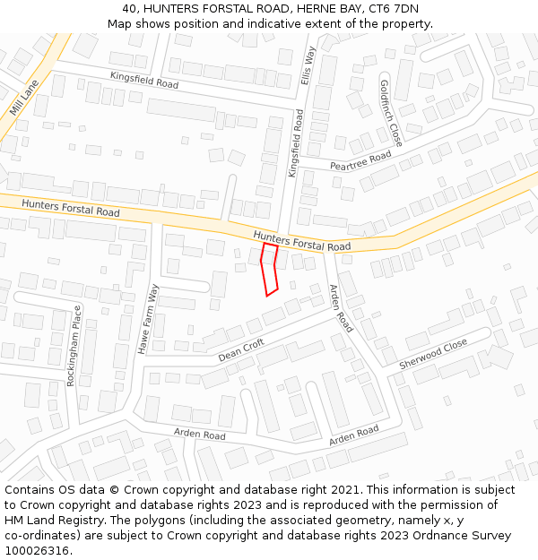 40, HUNTERS FORSTAL ROAD, HERNE BAY, CT6 7DN: Location map and indicative extent of plot