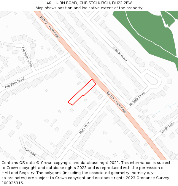 40, HURN ROAD, CHRISTCHURCH, BH23 2RW: Location map and indicative extent of plot