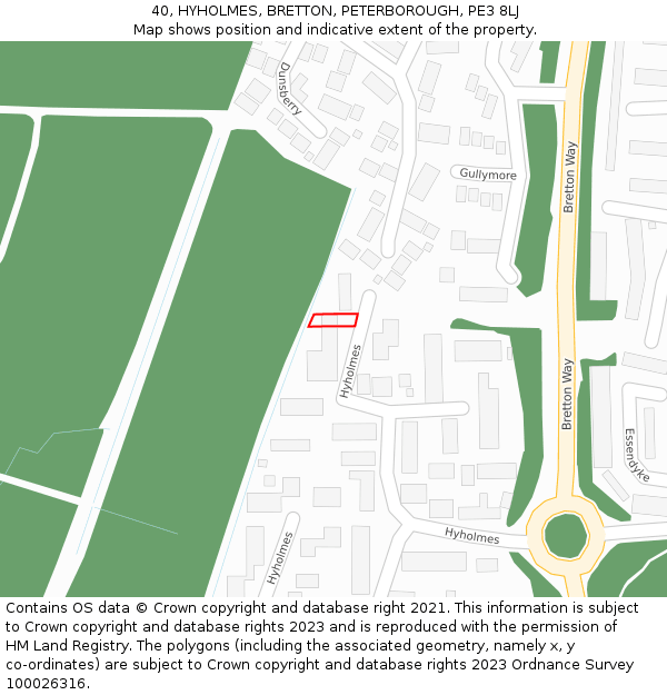 40, HYHOLMES, BRETTON, PETERBOROUGH, PE3 8LJ: Location map and indicative extent of plot