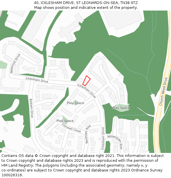 40, ICKLESHAM DRIVE, ST LEONARDS-ON-SEA, TN38 9TZ: Location map and indicative extent of plot