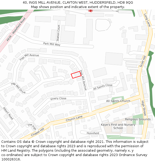 40, INGS MILL AVENUE, CLAYTON WEST, HUDDERSFIELD, HD8 9QG: Location map and indicative extent of plot