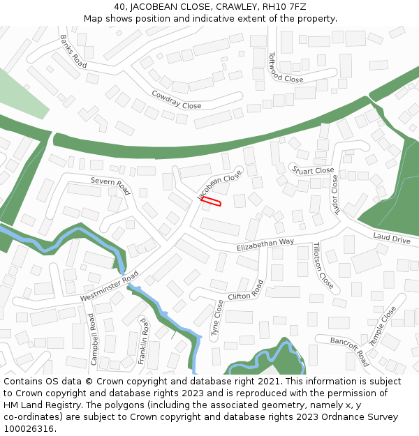 40, JACOBEAN CLOSE, CRAWLEY, RH10 7FZ: Location map and indicative extent of plot