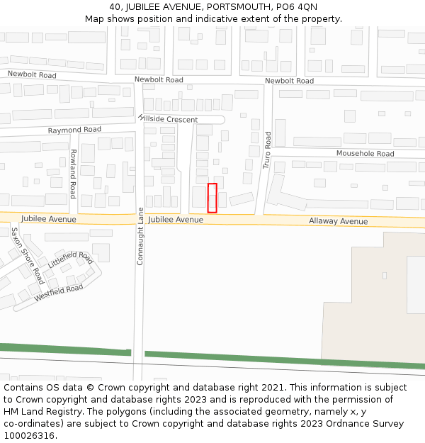 40, JUBILEE AVENUE, PORTSMOUTH, PO6 4QN: Location map and indicative extent of plot