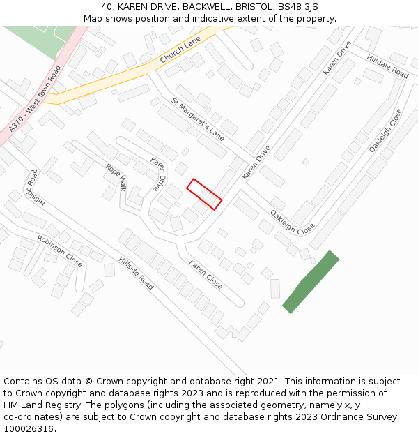 40, KAREN DRIVE, BACKWELL, BRISTOL, BS48 3JS: Location map and indicative extent of plot