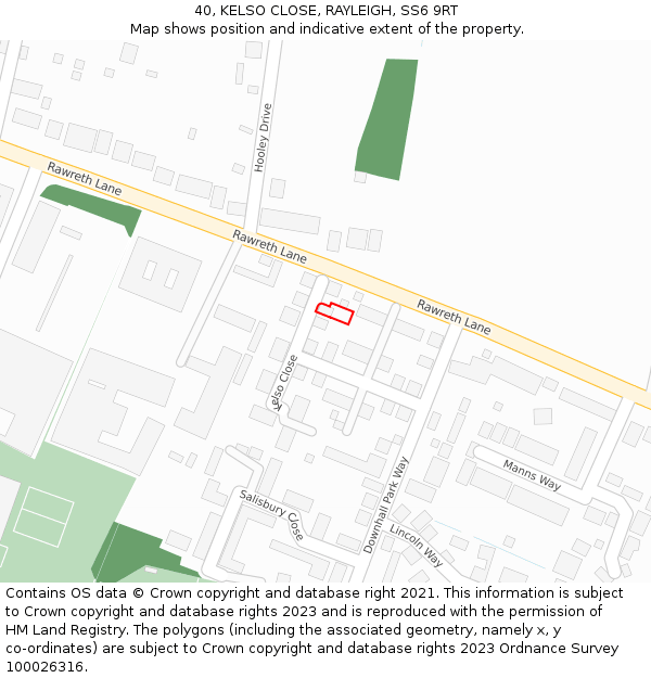 40, KELSO CLOSE, RAYLEIGH, SS6 9RT: Location map and indicative extent of plot