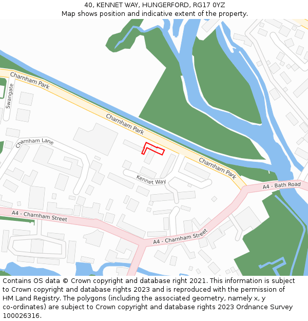 40, KENNET WAY, HUNGERFORD, RG17 0YZ: Location map and indicative extent of plot