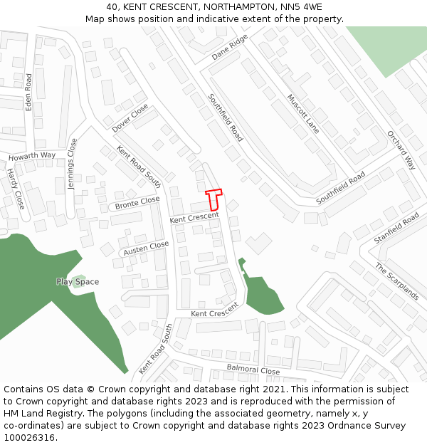 40, KENT CRESCENT, NORTHAMPTON, NN5 4WE: Location map and indicative extent of plot