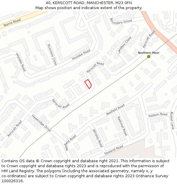 40, KERSCOTT ROAD, MANCHESTER, M23 0FN: Location map and indicative extent of plot