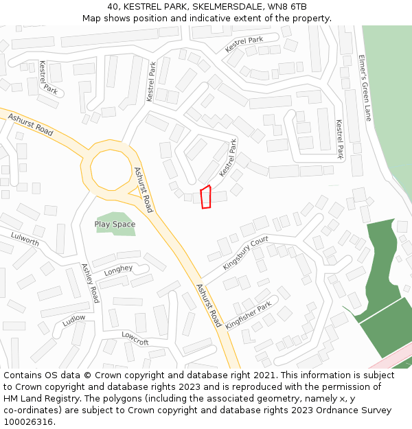 40, KESTREL PARK, SKELMERSDALE, WN8 6TB: Location map and indicative extent of plot
