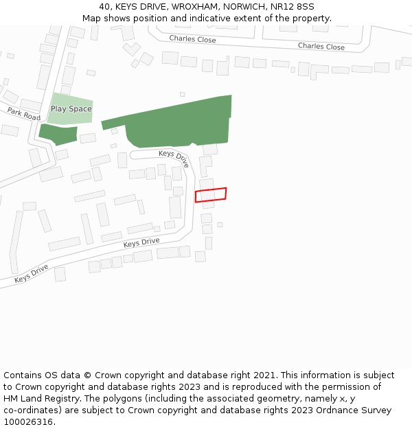 40, KEYS DRIVE, WROXHAM, NORWICH, NR12 8SS: Location map and indicative extent of plot