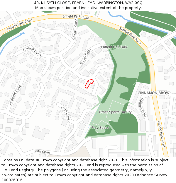 40, KILSYTH CLOSE, FEARNHEAD, WARRINGTON, WA2 0SQ: Location map and indicative extent of plot