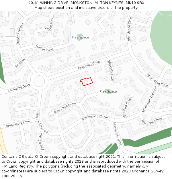 40, KILWINNING DRIVE, MONKSTON, MILTON KEYNES, MK10 9BX: Location map and indicative extent of plot