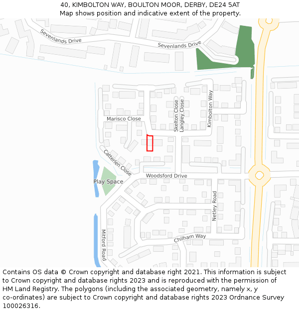 40, KIMBOLTON WAY, BOULTON MOOR, DERBY, DE24 5AT: Location map and indicative extent of plot