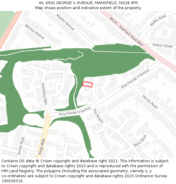 40, KING GEORGE V AVENUE, MANSFIELD, NG18 4FR: Location map and indicative extent of plot