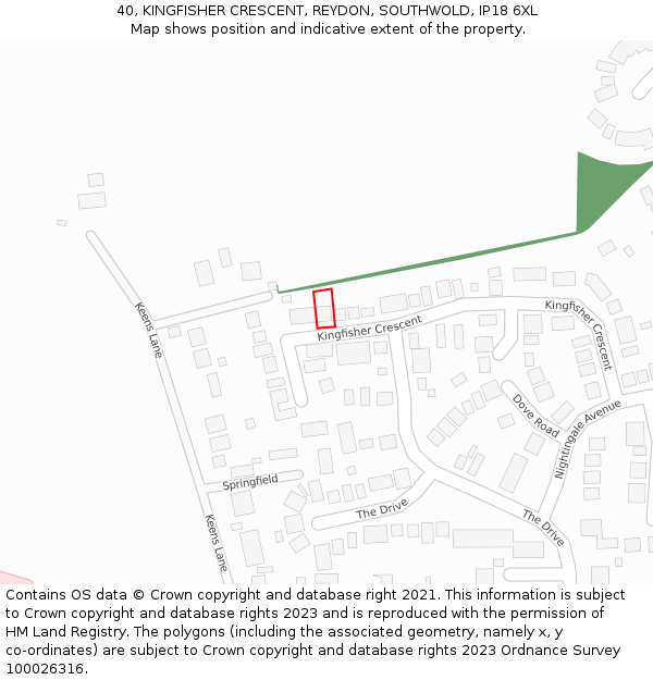 40, KINGFISHER CRESCENT, REYDON, SOUTHWOLD, IP18 6XL: Location map and indicative extent of plot