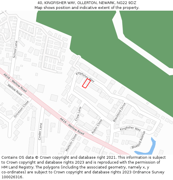 40, KINGFISHER WAY, OLLERTON, NEWARK, NG22 9DZ: Location map and indicative extent of plot