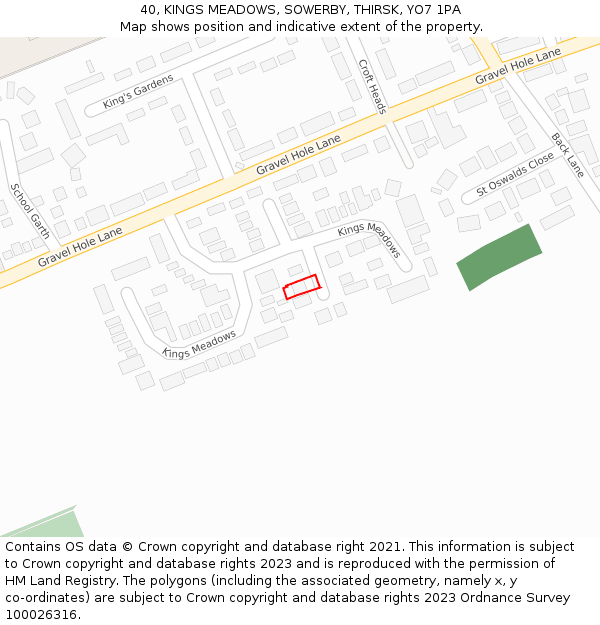 40, KINGS MEADOWS, SOWERBY, THIRSK, YO7 1PA: Location map and indicative extent of plot