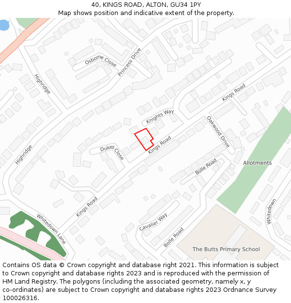 40, KINGS ROAD, ALTON, GU34 1PY: Location map and indicative extent of plot