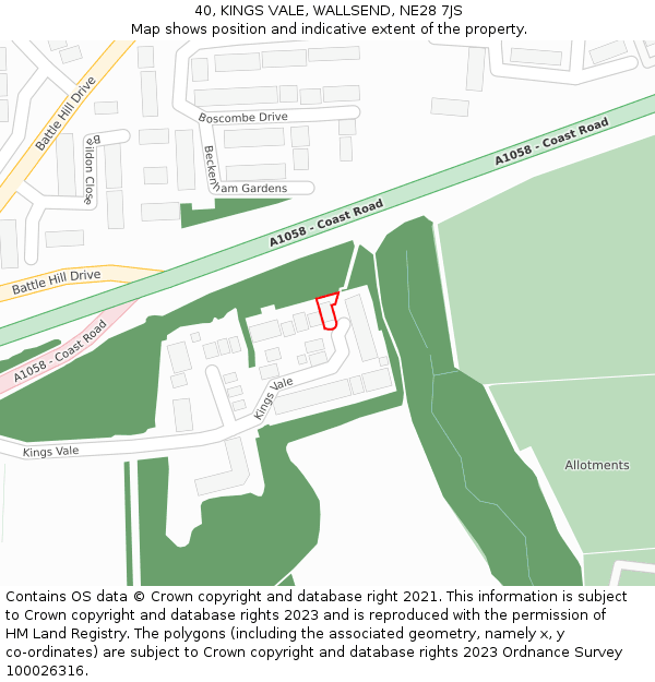 40, KINGS VALE, WALLSEND, NE28 7JS: Location map and indicative extent of plot