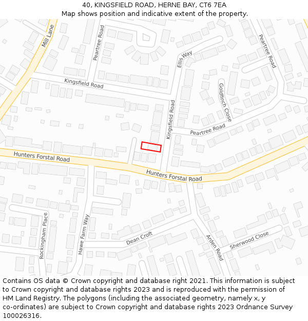 40, KINGSFIELD ROAD, HERNE BAY, CT6 7EA: Location map and indicative extent of plot