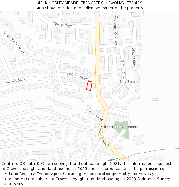 40, KINGSLEY MEADE, TRENCREEK, NEWQUAY, TR8 4PY: Location map and indicative extent of plot