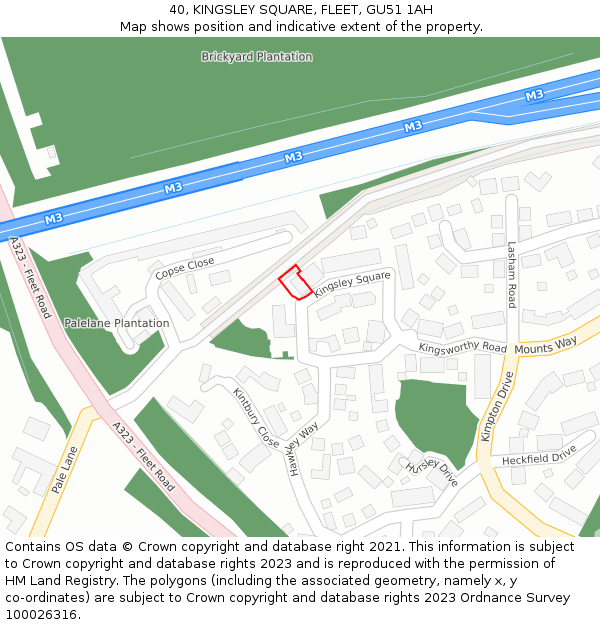 40, KINGSLEY SQUARE, FLEET, GU51 1AH: Location map and indicative extent of plot