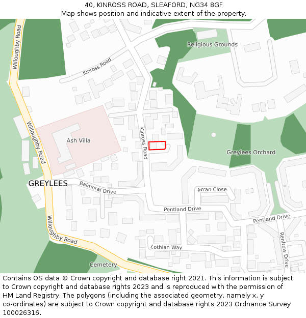 40, KINROSS ROAD, SLEAFORD, NG34 8GF: Location map and indicative extent of plot