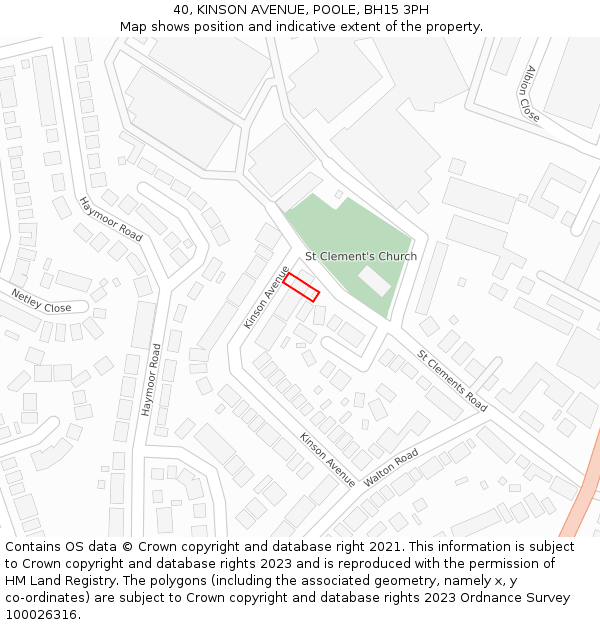 40, KINSON AVENUE, POOLE, BH15 3PH: Location map and indicative extent of plot