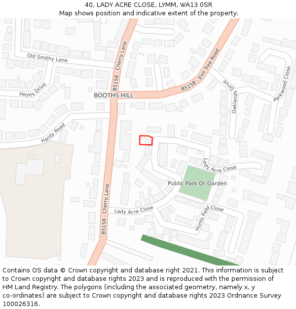 40, LADY ACRE CLOSE, LYMM, WA13 0SR: Location map and indicative extent of plot