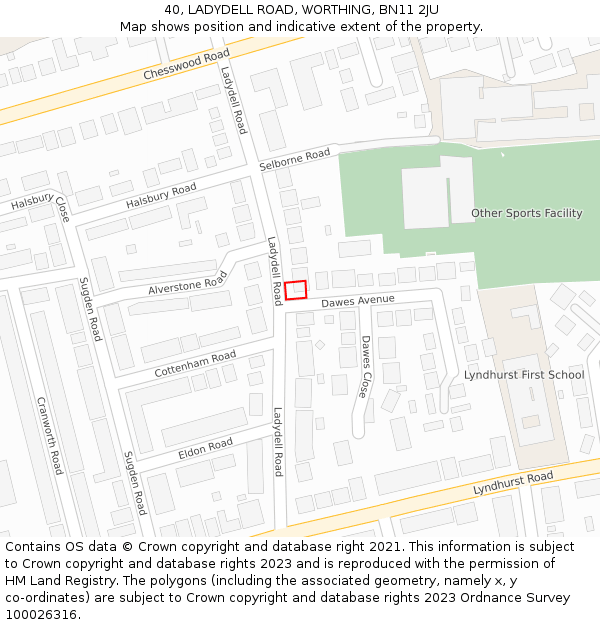 40, LADYDELL ROAD, WORTHING, BN11 2JU: Location map and indicative extent of plot