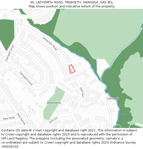 40, LADYSMITH ROAD, TREBOETH, SWANSEA, SA5 9DL: Location map and indicative extent of plot