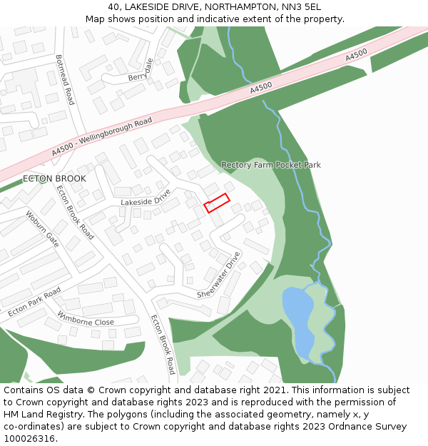 40, LAKESIDE DRIVE, NORTHAMPTON, NN3 5EL: Location map and indicative extent of plot