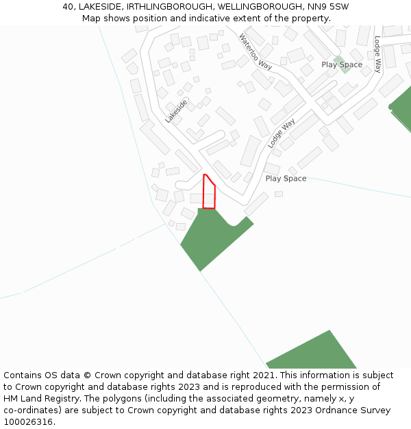 40, LAKESIDE, IRTHLINGBOROUGH, WELLINGBOROUGH, NN9 5SW: Location map and indicative extent of plot