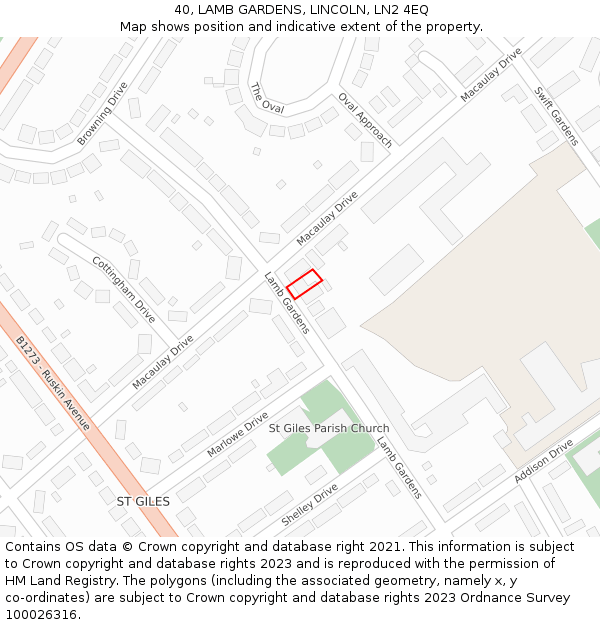 40, LAMB GARDENS, LINCOLN, LN2 4EQ: Location map and indicative extent of plot