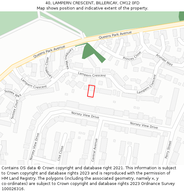 40, LAMPERN CRESCENT, BILLERICAY, CM12 0FD: Location map and indicative extent of plot