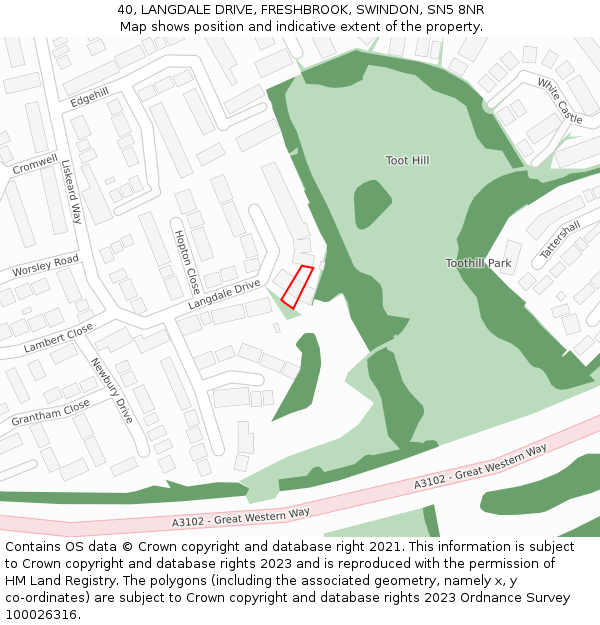 40, LANGDALE DRIVE, FRESHBROOK, SWINDON, SN5 8NR: Location map and indicative extent of plot