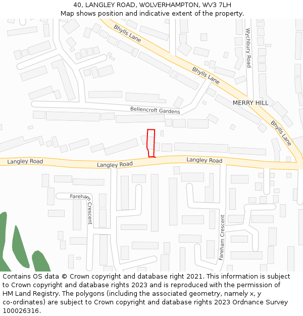 40, LANGLEY ROAD, WOLVERHAMPTON, WV3 7LH: Location map and indicative extent of plot