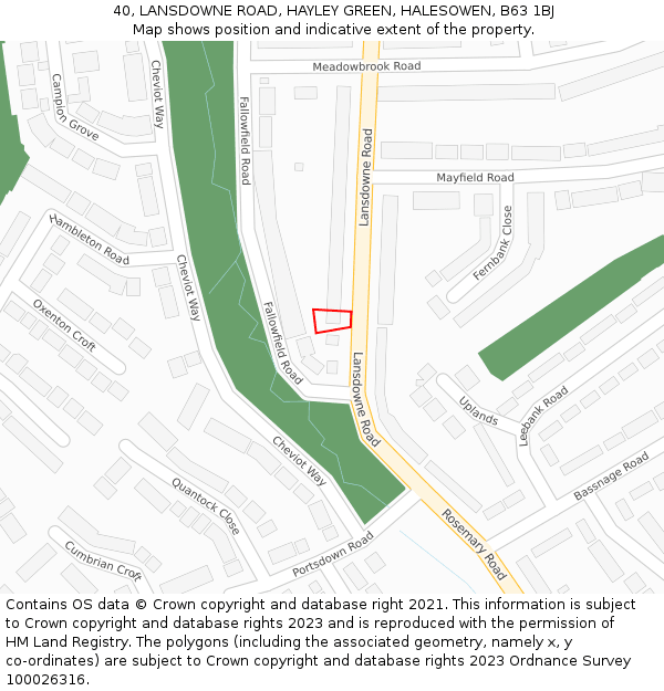 40, LANSDOWNE ROAD, HAYLEY GREEN, HALESOWEN, B63 1BJ: Location map and indicative extent of plot