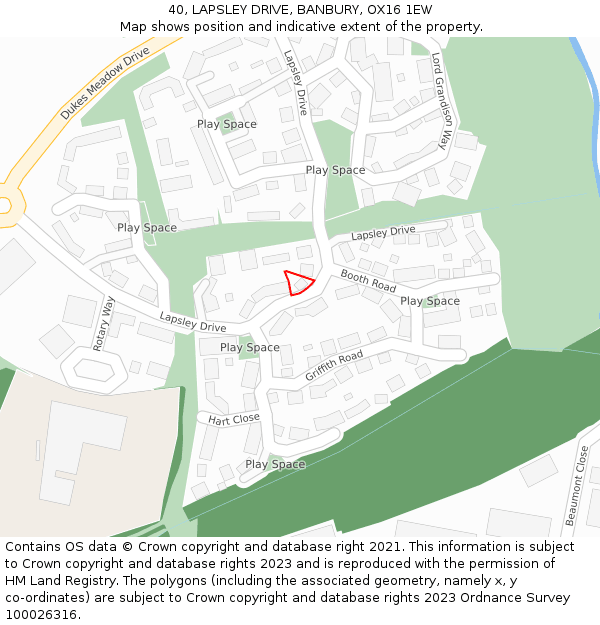 40, LAPSLEY DRIVE, BANBURY, OX16 1EW: Location map and indicative extent of plot