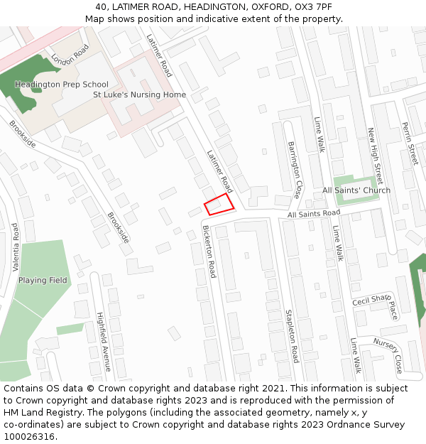 40, LATIMER ROAD, HEADINGTON, OXFORD, OX3 7PF: Location map and indicative extent of plot