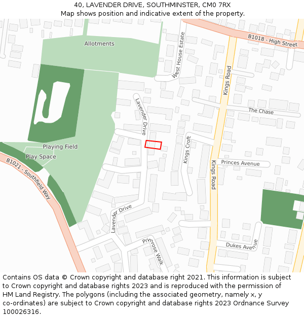 40, LAVENDER DRIVE, SOUTHMINSTER, CM0 7RX: Location map and indicative extent of plot