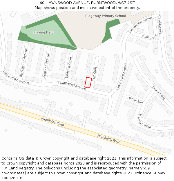 40, LAWNSWOOD AVENUE, BURNTWOOD, WS7 4SZ: Location map and indicative extent of plot