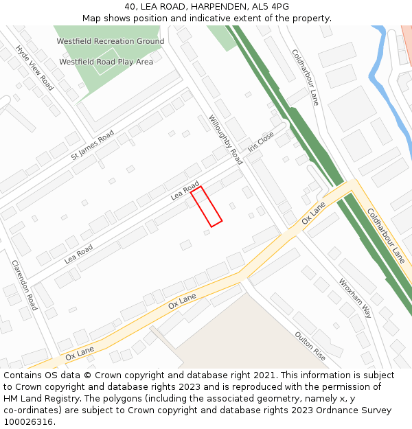 40, LEA ROAD, HARPENDEN, AL5 4PG: Location map and indicative extent of plot