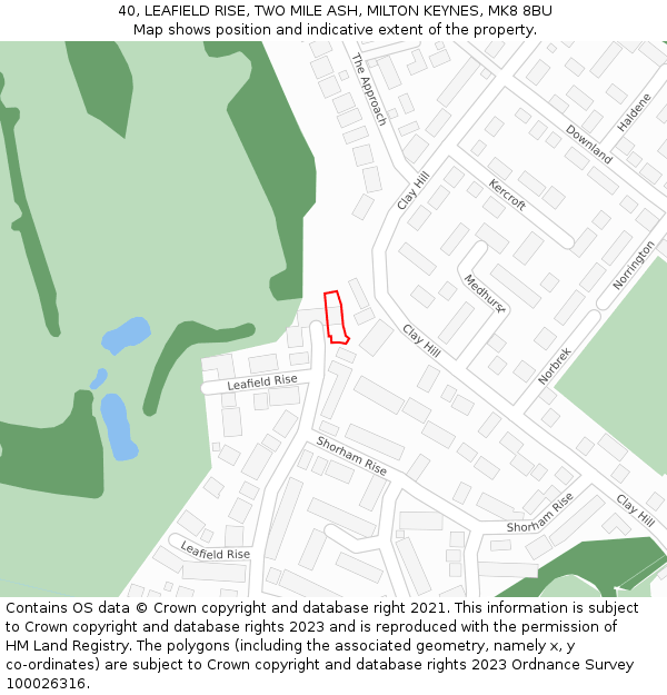 40, LEAFIELD RISE, TWO MILE ASH, MILTON KEYNES, MK8 8BU: Location map and indicative extent of plot