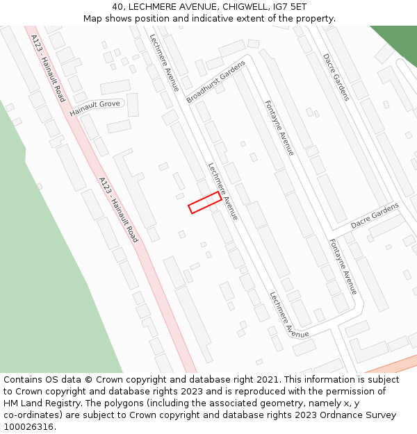 40, LECHMERE AVENUE, CHIGWELL, IG7 5ET: Location map and indicative extent of plot