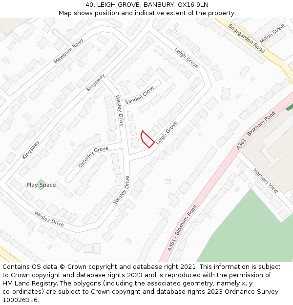 40, LEIGH GROVE, BANBURY, OX16 9LN: Location map and indicative extent of plot