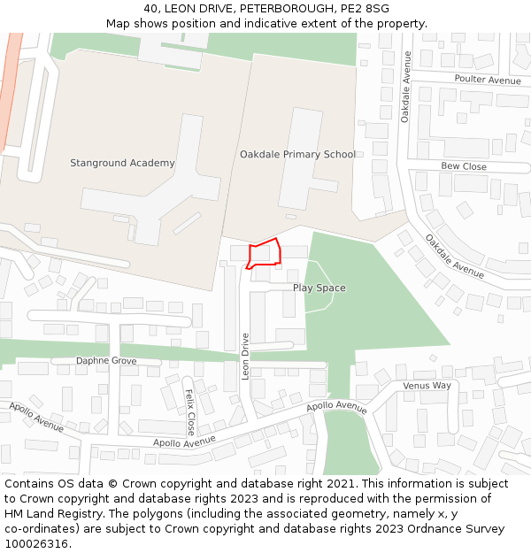 40, LEON DRIVE, PETERBOROUGH, PE2 8SG: Location map and indicative extent of plot